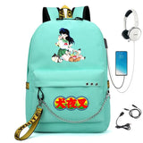 Inuyasha Nylon Backpack USB Charge Schoolbag Casual Student Teenager Knapsack