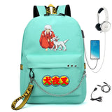 Inuyasha Nylon Backpack USB Charge Schoolbag Casual Student Teenager Knapsack