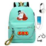 Inuyasha Nylon Backpack USB Charge Schoolbag Casual Student Teenager Knapsack