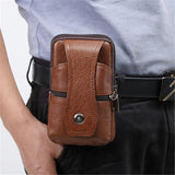 Men Pu Leather Waist Bag Business Solid Mobile Phone Belt Pouch