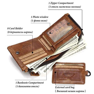 Genuine Leather Men's Short Money Clip Wallet Business Style