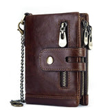 Cowhide RFID Anti-Theft Leather Wallet with Iron Chains