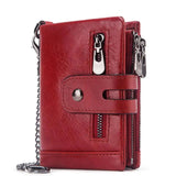 Cowhide RFID Anti-Theft Leather Wallet with Iron Chains