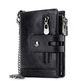 Cowhide RFID Anti-Theft Leather Wallet with Iron Chains