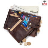 Cowhide RFID Anti-Theft Leather Wallet with Iron Chains