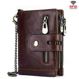 Cowhide RFID Anti-Theft Leather Wallet with Iron Chains