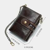 Men Leather Wallet Chain Zipper Male Purse Engraving Vintage High Quality