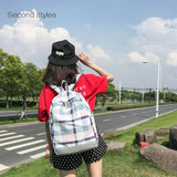 Girl Plaid Backpack Lady Travel Backpacks College Style Shoulder Bag