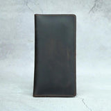Mens Long Crazy Horse Cow Leather Wallets Clutch Vintage Male Money Bag
