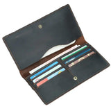 Mens Long Crazy Horse Cow Leather Wallets Clutch Vintage Male Money Bag