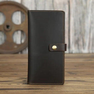 Mens Long Crazy Horse Cow Leather Wallets Clutch Vintage Male Money Bag