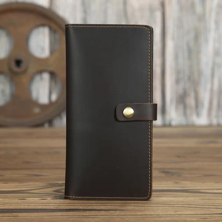 Mens Long Crazy Horse Cow Leather Wallets Clutch Vintage Male Money Bag