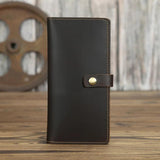 Mens Long Crazy Horse Cow Leather Wallets Clutch Vintage Male Money Bag