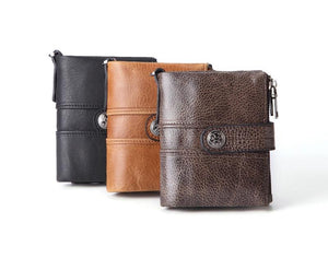 RFID Men wallet Leather Man Purse buckle zipper Retro Cow leather male wallet