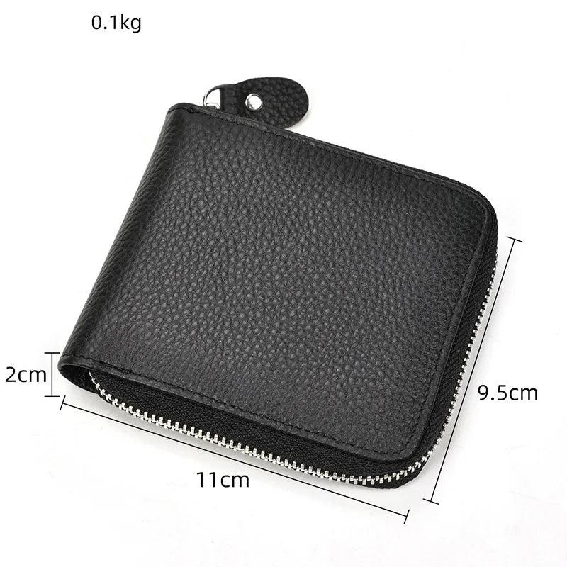 Men's Cow Leather Wallet Short Purse Zipper Money Bag