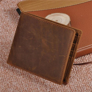 Men Vintage Leather Wallet Crazy Horse Slim Money Purse