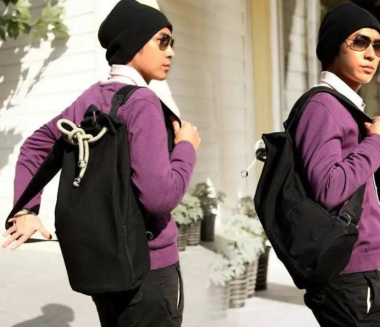Men Canvas Drawstring Backpack Bucket Bag Unisex Fashionable Sling Backpack