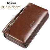 Men's Natural Wax Oil Skin Wallet with Dual Zipper Compartment