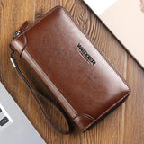 Men's Natural Wax Oil Skin Wallet with Dual Zipper Compartment