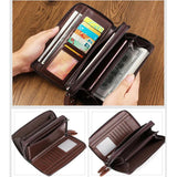 Men's Natural Wax Oil Skin Wallet with Dual Zipper Compartment