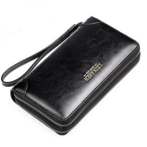 Men's Natural Wax Oil Skin Wallet with Dual Zipper Compartment