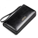 Men's Natural Wax Oil Skin Wallet with Dual Zipper Compartment