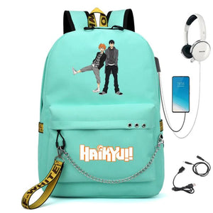 Anime Haikyuu Print Knapsack Student Casual Book Bag USB Schoolbag Backpack