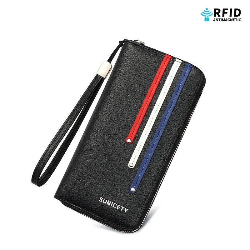 Men long wallet PU leather slot zippered mobile phone bag