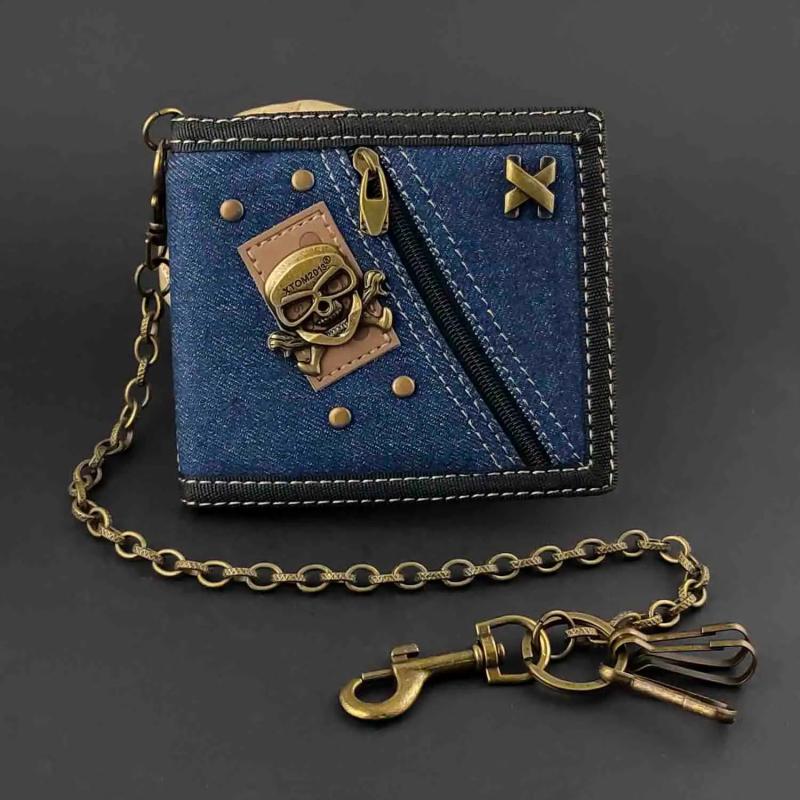 Hip-Hop Rock Skull Cowboy Zipper Wallet with Chain