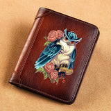 Leather Wallet Owl Flower Print Purse