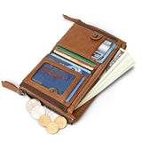 Anti RFID Double Zipper Wallets Crazy Horse Leather Men's Wallet
