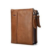 Anti RFID Double Zipper Wallets Crazy Horse Leather Men's Wallet