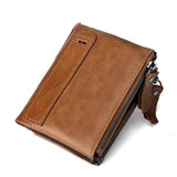 Anti RFID Double Zipper Wallets Crazy Horse Leather Men's Wallet