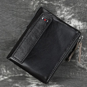 Anti RFID Double Zipper Wallets Crazy Horse Leather Men's Wallet