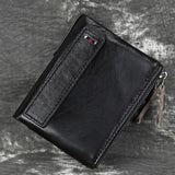 Anti RFID Double Zipper Wallets Crazy Horse Leather Men's Wallet