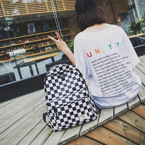 Joker Casual Canvas Backpack Plaid Zipper School Bag