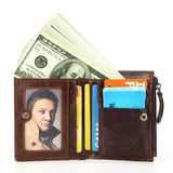 Men's Double Zipper Oil Wax Leather Wallet Coin Purse