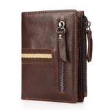 Men's Double Zipper Oil Wax Leather Wallet Coin Purse