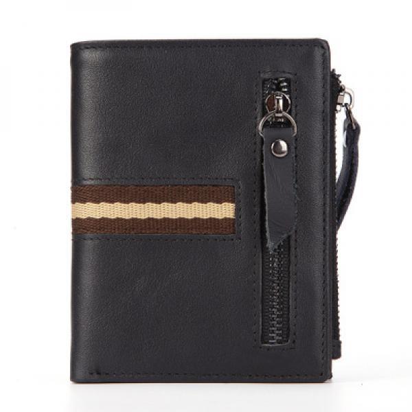 Men's Double Zipper Oil Wax Leather Wallet Coin Purse