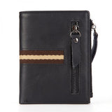 Men's Double Zipper Oil Wax Leather Wallet Coin Purse