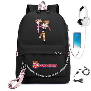 Cardcaptor Sakura Nylon Backpack Schoolbag USB Charge Teenger Travel Laptop Bag