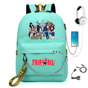 Fairy Tail Nylon Backpack USB Charge Schoolbag Student Laptop Bag