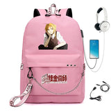 Fullmetal Alchemist Nylon Backpack USB Schoolbag Student Laptop Bag