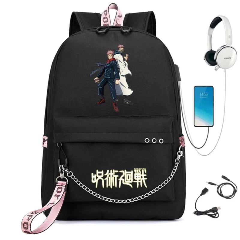 Jujutsu Kaisen Print Knapsack Schoolbag USB Travel Backpack