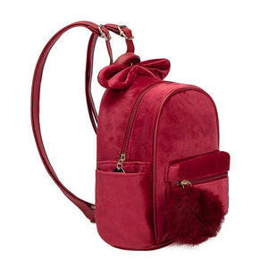 Plush Bowknot Kids Backpack Solid Girls Mini Schoolbag