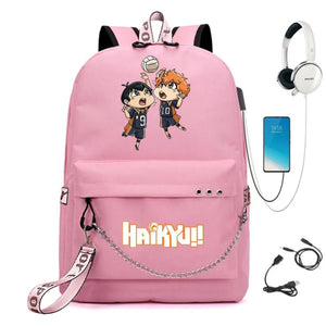 Anime Haikyuu Nylon Backpack USB Charge Schoolbag Packsack