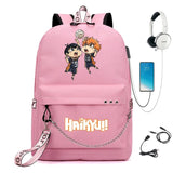 Anime Haikyuu Nylon Backpack USB Charge Schoolbag Packsack