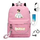 Anime Haikyuu Nylon Backpack USB Charge Schoolbag Packsack