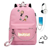 Anime Haikyuu Nylon Backpack USB Charge Schoolbag Packsack