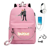 Anime Haikyuu Nylon Backpack USB Charge Schoolbag Packsack